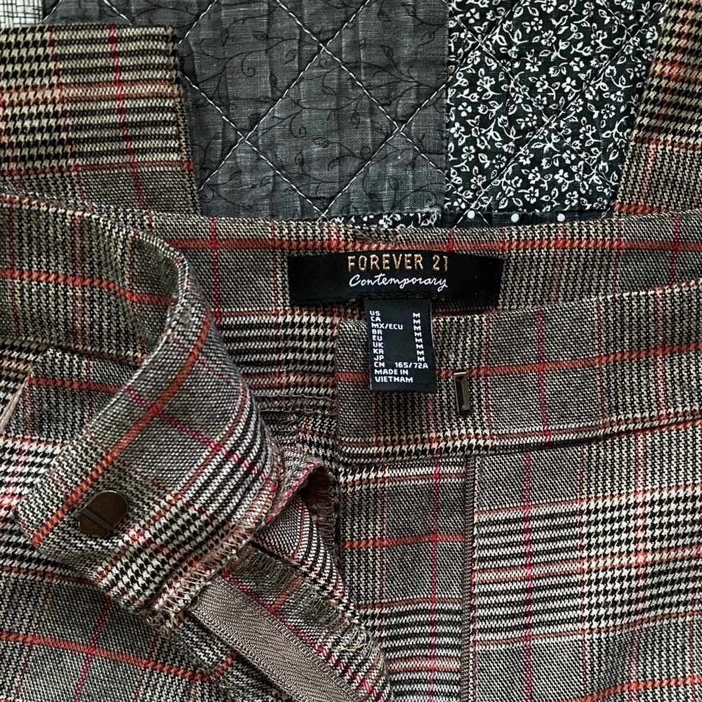 forever 21 brown red check pattern trousers slacks office wear — size medium
